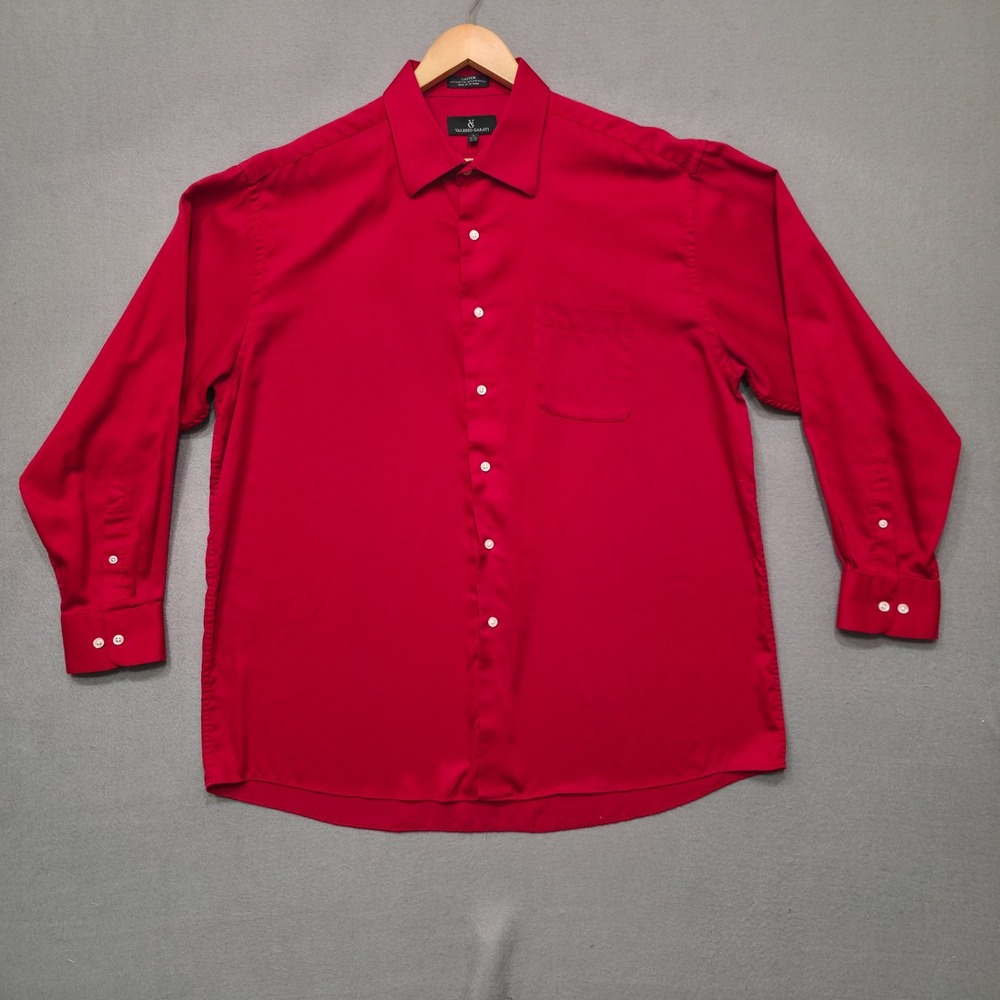 Valerio Garati‎ Men's Red Sateen Long Sleeve Dress Shirt Size 17-17.5-34/35